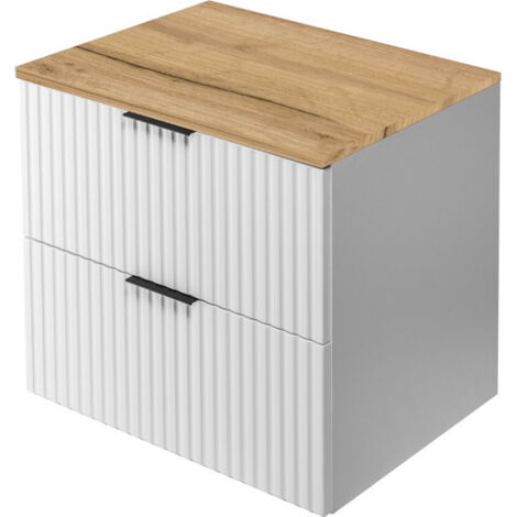 Meuble sous-vasque 60 cm - L/H/P 60/57/46 cm - Blanc Mat - Meubles de salle de bains, lavabos, armoires de salle de bains  Plan de travail - Marron
