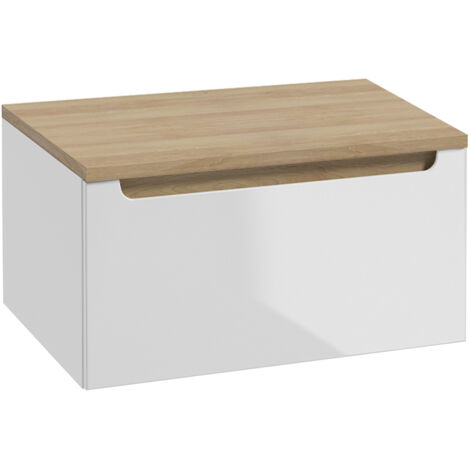 Meuble sous-vasque 60cm 1 tiroir plan de toilette Livia Blanc et Bois