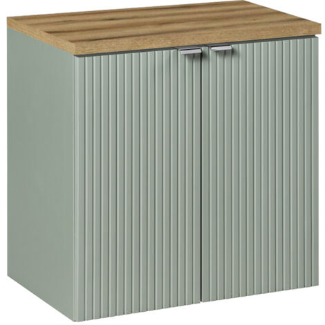 Meuble sous-vasque 60cm 2 portes plan de toilette Jade Vert et Bois