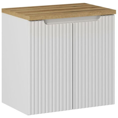 Meuble sous-vasque 60cm 2 portes plan de toilette Riva Blanc et Bois
