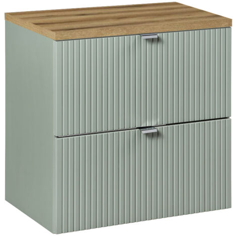 Meuble sous-vasque 60cm 2 tiroirs plan de toilette Jade Vert et Bois
