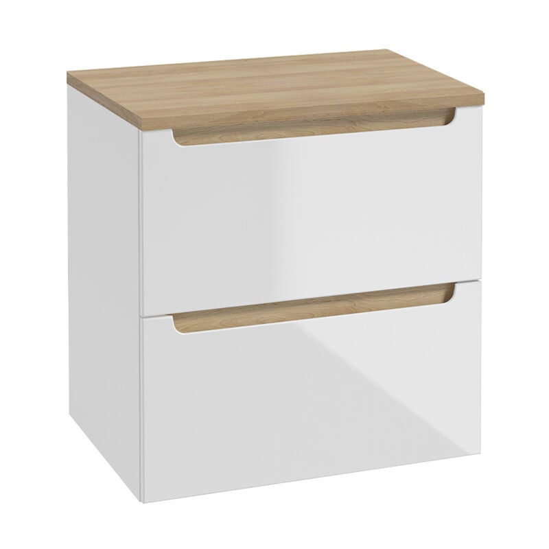 Meuble sous-vasque 60cm 2 tiroirs plan de toilette Livia Blanc et Bois