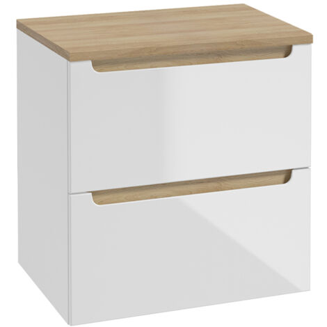 Meuble sous-vasque 60cm 2 tiroirs plan de toilette Livia Blanc et Bois