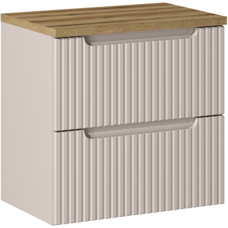 Meuble sous-vasque 60cm 2 tiroirs plan de toilette Riva Cachemire et Bois