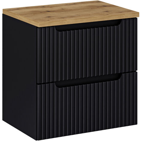 Meuble sous-vasque 60cm 2 tiroirs plan de toilette Riva Noir et Bois