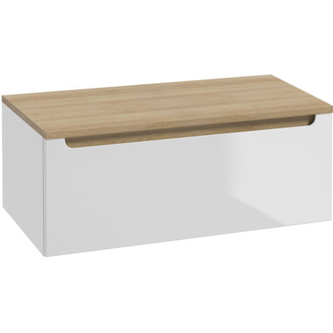 Meuble sous-vasque 80cm 1 tiroir plan de toilette Livia Blanc et Bois
