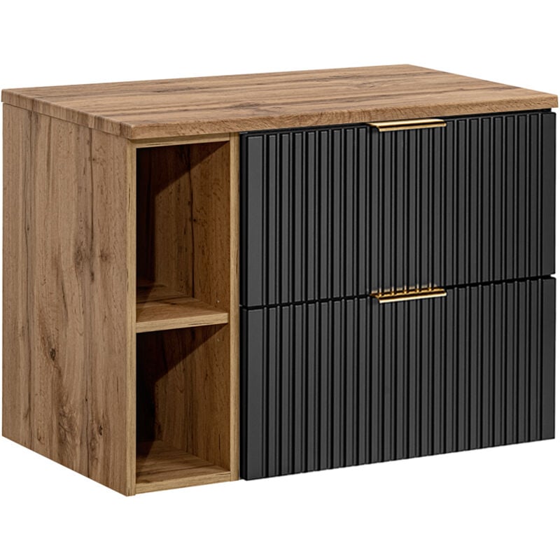 Petits-meubles - Meuble sous-vasque 80cm 2 niches Adriel Noir et Bois