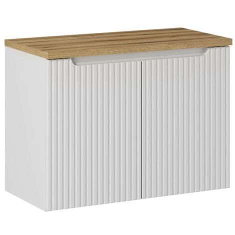 Meuble sous-vasque 80cm 2 portes plan de toilette Riva Blanc et Bois