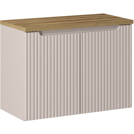 Meuble sous-vasque 80cm 2 portes plan de toilette Riva Cachemire et Bois