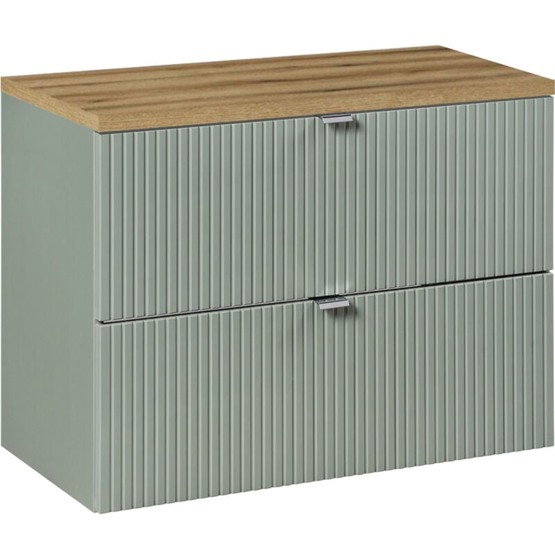 Meuble sous-vasque 80cm 2 tiroirs plan de toilette Jade Vert et Bois