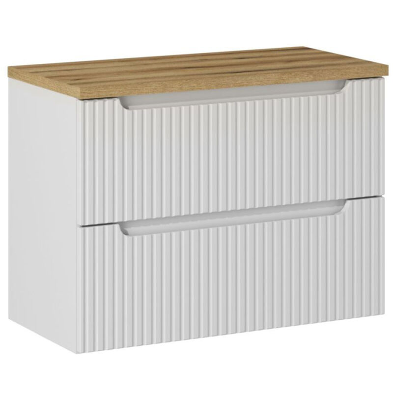 Petits-meubles - Meuble sous-vasque 80cm 2 tiroirs plan de toilette Riva Blanc et Bois