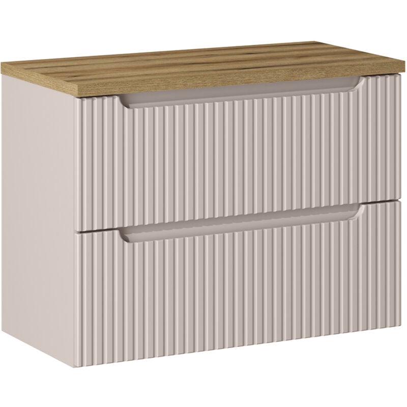 Petits-meubles - Meuble sous-vasque 80cm 2 tiroirs plan de toilette Riva Cachemire et Bois