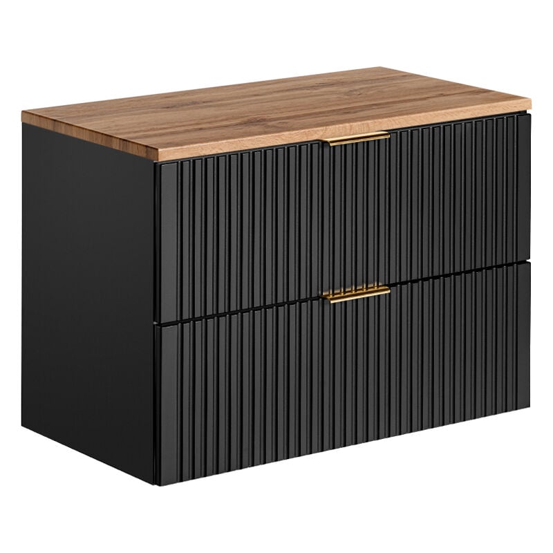 Meuble sous-vasque 80cm plan de toilette Adriel Noir et Bois