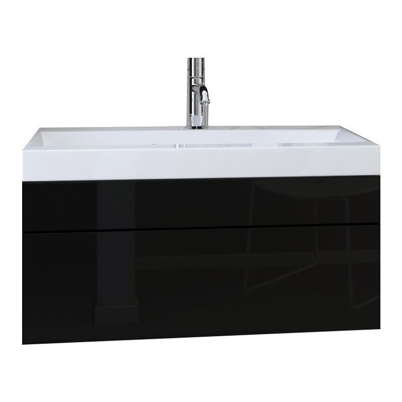 Meublorama - Meuble sous vasque 80cm suspendu collection raven, coloris noir mat et brillant, idéal pour une salle de bain design