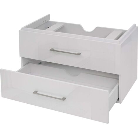 Meuble sous-vasque 90 cm suspendu 2 tiroirs Soft-Close encoche siphon style moderne contreplaqué blanc brillant 040010531