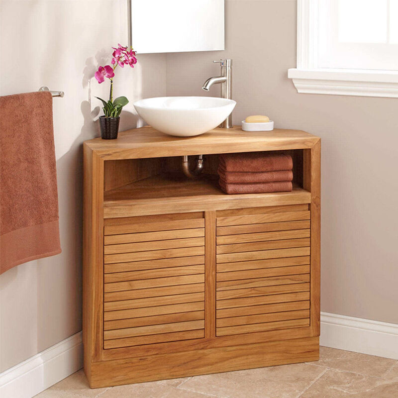 Wildwater - Meuble sous vasque à poser d'angle en teck 85 cm - Corner