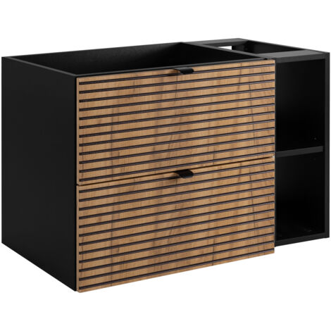 Meuble sous vasque à suspendre  AURA LOFT 80 cm noir et chêne avec étagère noir 20cm - style industriel