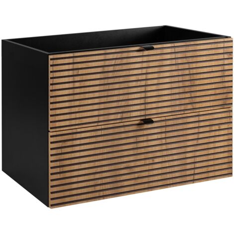 Meuble sous vasque à suspendre AURA LOFT 80 cm noir et chêne - style industriel