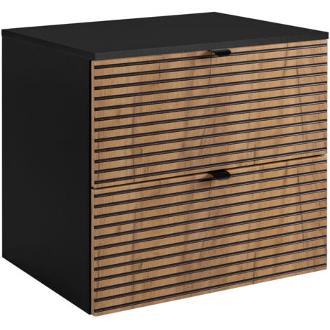 Meuble sous vasque à suspendre avec le plan AURA LOFT 60 cm noir et chêne - style industriel