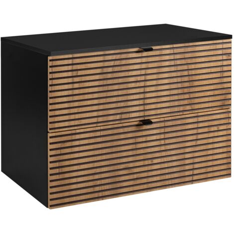 Meuble sous vasque à suspendre avec le plan AURA LOFT 80 cm noir et chêne - style industriel