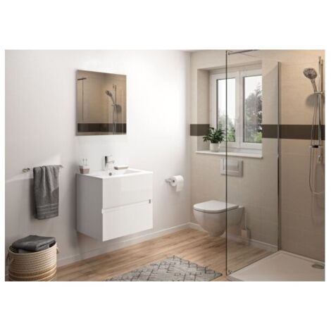 Meuble Sous-Vasque à Suspendre de Salle de Bain AQUARINE Prefixe 2 Tiroirs Blanc - 241453