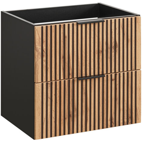 Meuble sous vasque à suspendre XILO NOIR CHÊNE 60 cm - style industriel