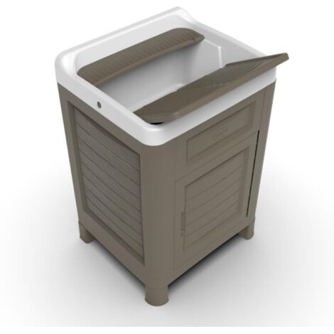 Meuble sous vasque Artu 60x51x89 cm en résine 100% recyclable – Couleur taupe – Installation facile avec kit siphon inclus
