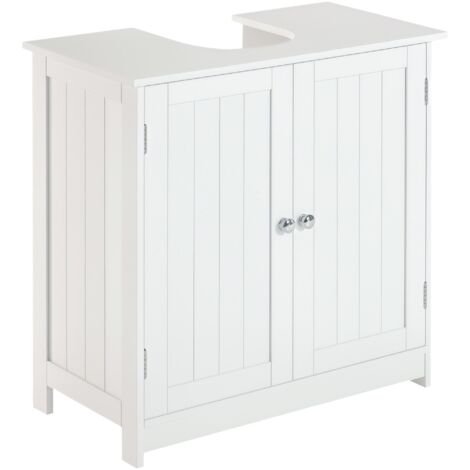 Meuble sous-vasque avec étagère réglable, rangement sous lavabo avec découpe en U et 2 portes, meuble gain de place, compatible avec les lavabos sur colonne ou sur pied, 60 x 30 x 60 cm, blanc