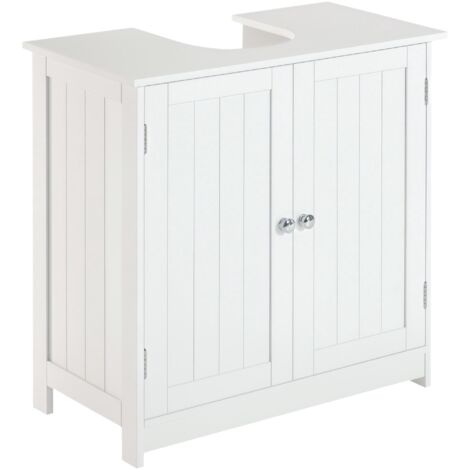Meuble sous-vasque avec étagère réglable, rangement sous lavabo avec découpe en U et 2 portes, meuble gain de place, compatible avec les lavabos sur colonne ou sur pied, 60 x 30 x 60 cm, blanc