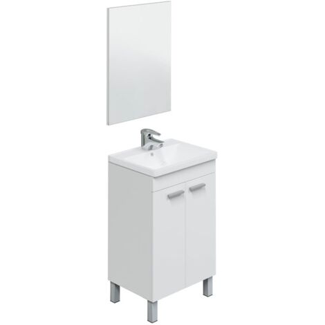 Meuble de salle de bain sur le sol 50 cm blanc brillant avec miroir