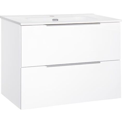 Meuble sous-vasque Bali, blanc brillant, 2 tiroirs, 810 x 620 x 460 mm