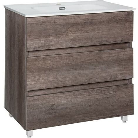Meuble sous-vasque + Céramique KORA XL, chêne Chateau, 3 tiroirs,805x845x470mm
