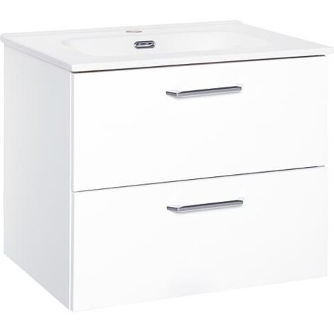 Meuble sous-vasque + Céramique NOA, blanc brillant, 2 tiroirs, 615x515x470mm