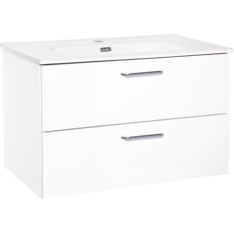 Meuble sous-vasque + Céramique NOA, blanc brillant, 2 tiroirs, 815x515x470mm