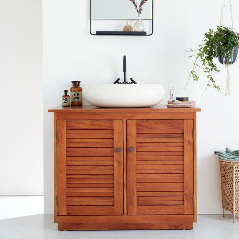 Meuble sous vasque en acajou massif 97 cm