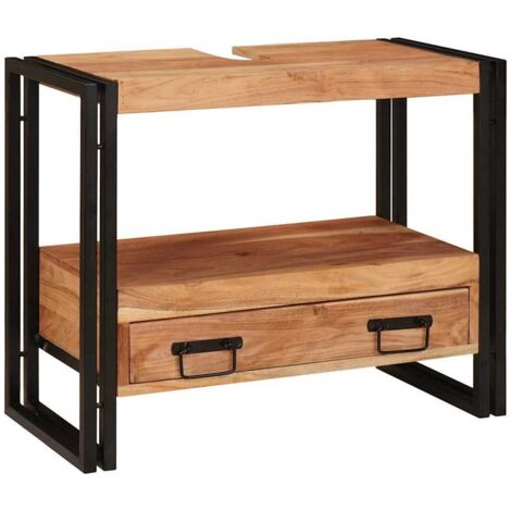 Meuble sous-vasque de salle de bain Bois d'acacia massif et fer CFW402956
