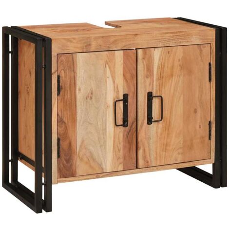 Meuble sous-vasque de salle de bain Bois d'acacia massif et fer CFW891712