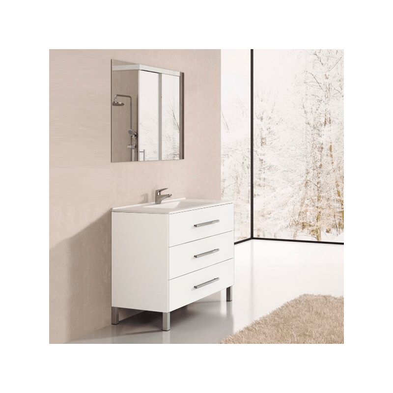 Tegler - Meuble sous-vasque de salle de bain Ribera avec vasque et miroir. Livré assemblé 75CM Blanc brillant