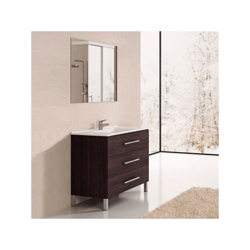 Tegler - Meuble sous-vasque de salle de bain Ribera avec vasque et miroir. Livré assemblé 75CM Chêne Sinatra