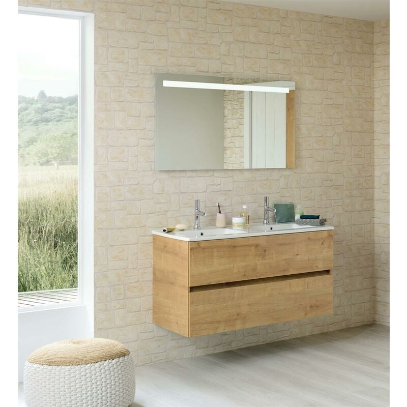 Sanijura - Meuble sous vasque deux tiroirs San Nolita (120 cm) - Longueur : 120 cm - Mélaminé Chêne Arlington