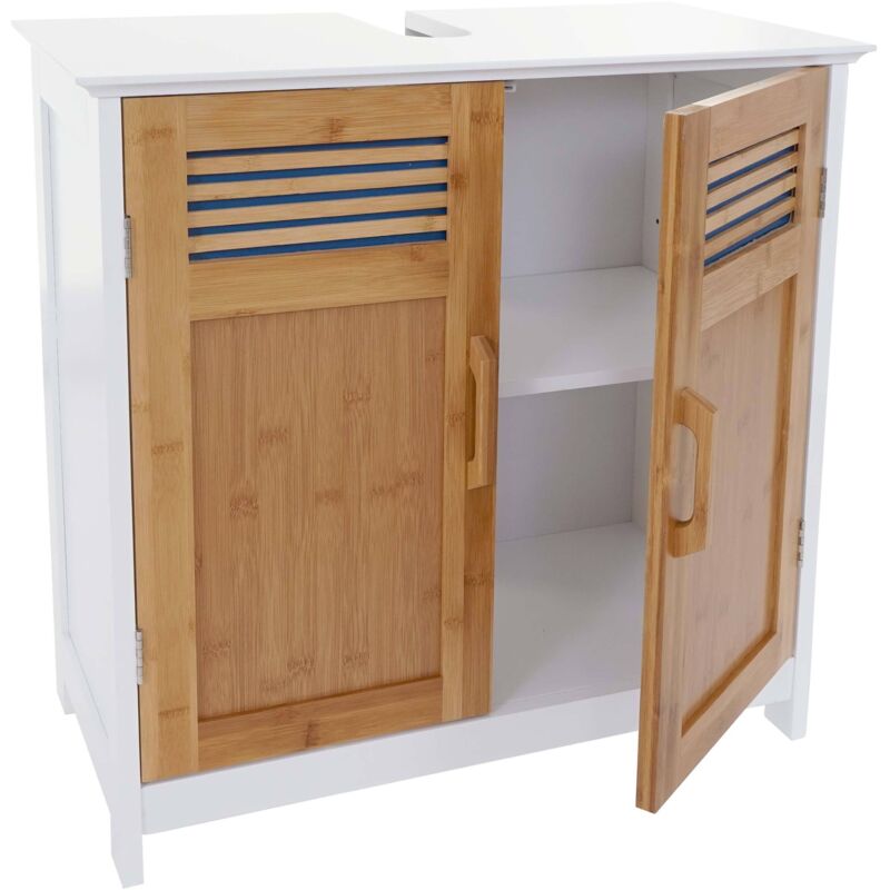 HHG - Meuble sous-lavabo 146, commode / armoire salle de bains, 60x62x31cm, bambou