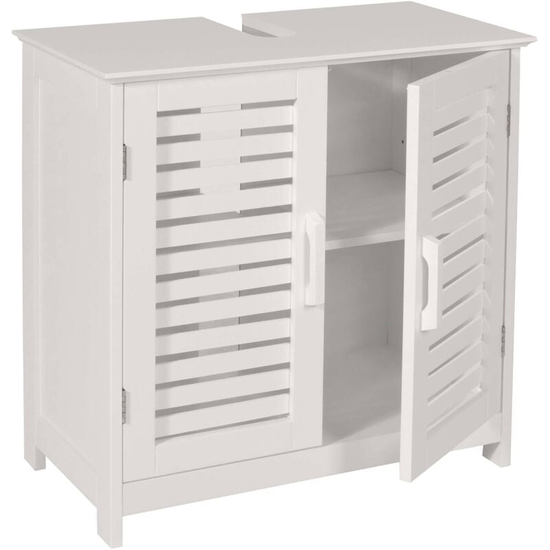 HHG - Meuble sous-lavabo 370, armoire basse de salle de bain avec compartiment de rangement, bambou mdf 60x60x30cm mvg, blanc