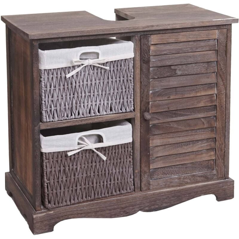HHG - Meuble sous-vasque 672, meuble sous-vasque de salle de bain 60x65x31cm, shabby marron