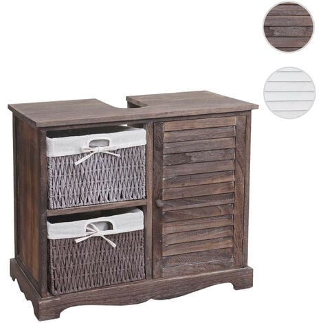 Meuble sous-vasque HWC-H20, meuble sous-vasque de salle de bain 60x65x31cm shabby blanc