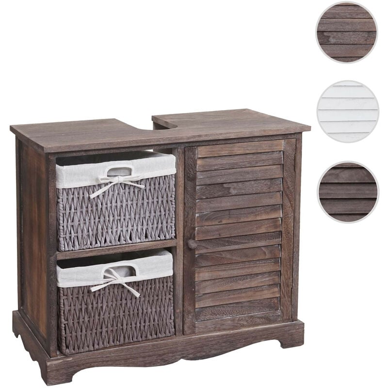 Mendler - Meuble sous-lavabo HWC-H20 - lavabo de salle de bains - tiroir en bois massif 60x65x31cm - shabby gris-brun