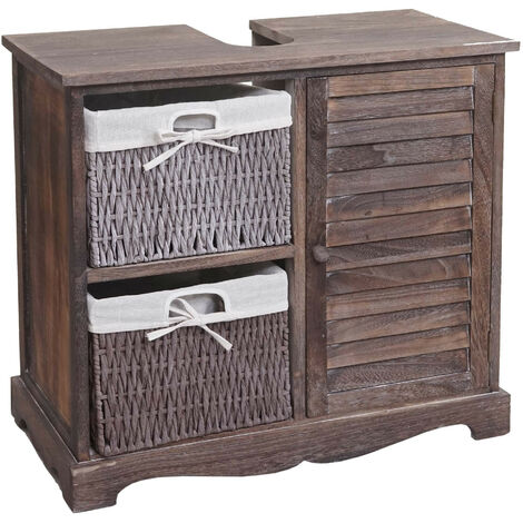 Meuble sous-vasque HWC-H20, meuble sous-vasque de salle de bain 60x65x31cm  shabby marron
