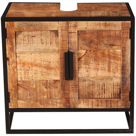 Meuble sous vasque industriel en bois de manguier massif naturel Allister