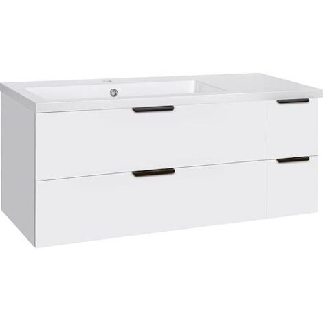 Meuble sous-vasque + lavabo en fonte minérale LOSSA 4 tiroirs blanc brillant Largeur 1210 mm
