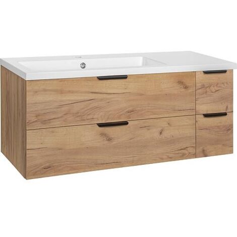 Meuble sous-vasque + lavabo en fonte minérale LOSSA 4 tiroirs coulissant chêne noueux Cortina largeur 1210 mm