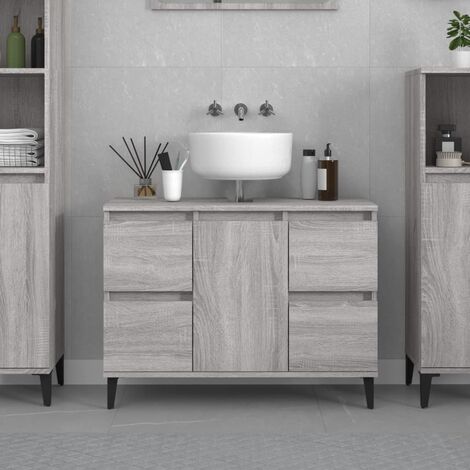 Meuble sous vasque lavabo  Meuble d'évier sonoma gris 80x33x60 cm bois d'ingénierie 82601